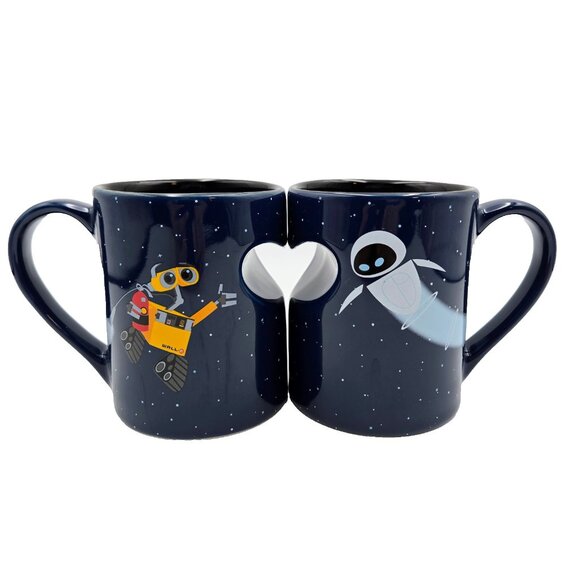 Disney Pixar Parks Eve And Wall-E Heart Ceramic Coffee Mug Cup Set Read - Picture 1 of 16